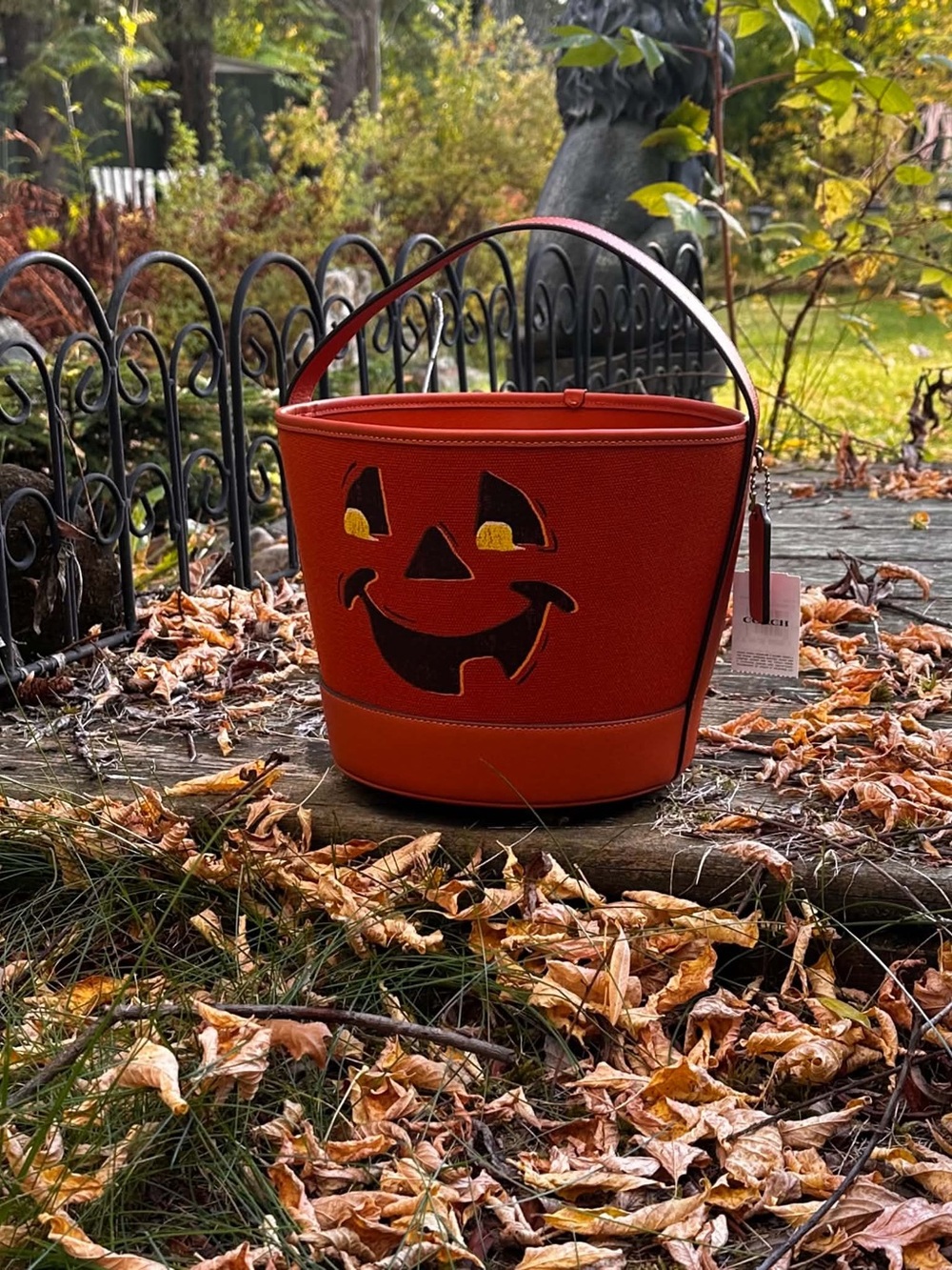 Coach Orange Pumpkin Jack-O'-Lantern Bucket Bag Halloween